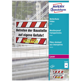 AVERY™ Zweckform - 3487 Wetterfeste Folie, A4, beidseitig beschichtet, 100 Bogen