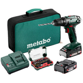 metabo® - Akku-Bohrschrauber BS 18 Set (602207930), mit Bit-Box SP (32-teilig), Werkzeugtasche, 18V 2x2Ah Li-Power + SC 30