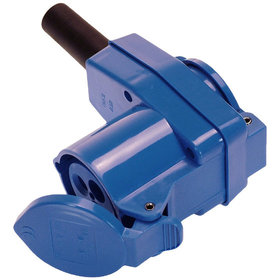 as® Schwabe - CEE-Winkelkupplung 230V/16A, blau 3polig mit integrierter Schutzkontaktdose IP44 230V/16A