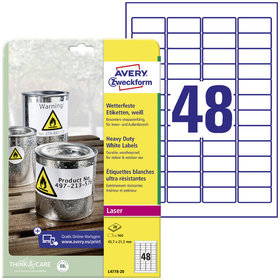 AVERY™ Zweckform - L4778-20 Wetterfeste Folien-Etiketten, 45,7 x 21,2mm, 20 Bogen/960 Etiketten, weiß