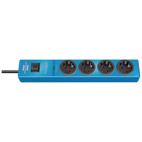 brennenstuhl® - hugo! Steckdosenleiste 4-fach mit Überspannungsschutz, 2m Kabel, Schalter, blau
