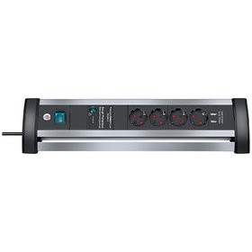 brennenstuhl® - Alu-Office-Line Steckdosenleiste 4-fach mit Schalter und Überspannungsschutz (1,8m Kabel, 2-fach USB 3,1 A) silber/schwarz