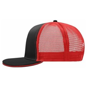 James & Nicholson - 6 Panel Sandwich Flat Cap MB6635, schwarz/rot, Einheitsgröße