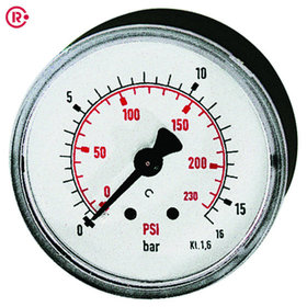 RIEGLER® - Standardmanometer, Kunststoff, G 1/4" hinten, 0-6,0 bar/87 psi, Ø 40mm