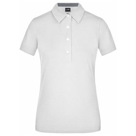 James & Nicholson - Damen Poloshirt Karo Optik JN969, weiß/navy-blau, Größe S