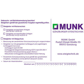 MUNK Günzburger Steigtechnik - Kennzeichnungsschild Fallschutz Steigleiter