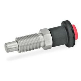 Ganter Norm® - 414-6-6-A-NI Edelstahl-Rastbolzen mit Entriegelungssperre, Entriegelung über Druckknopf