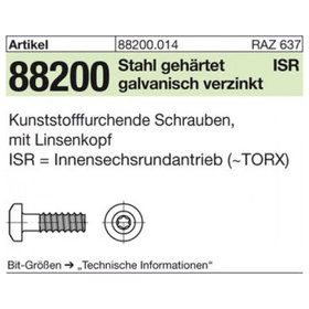 Schrauben, ART 88200 mit Linsenkopf, ISR 6 x 16 -T25 Stahl, gal Zn S