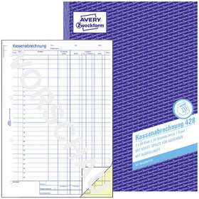 AVERY™ Zweckform - 428 Kassenabrechnung, MwSt.-Spalte für Ausgaben, A4, mit Blaupapier, 2x 50 Blatt