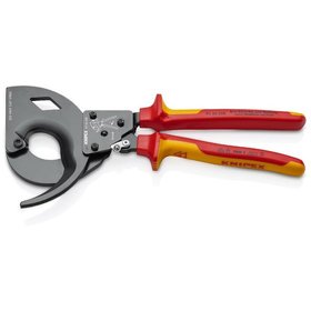 KNIPEX® - Kabelschneider (Ratschenprinzip, Dreigang) schwarz atramentiert, isoliert mit Mehrkomponenten-Hüllen, VDE-geprüft 320 mm 9536320