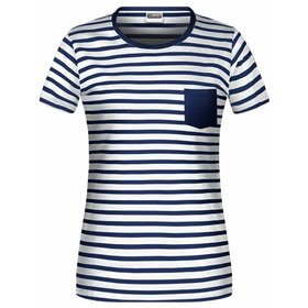 James & Nicholson - Damen Maritim T-Shirt 8027, weiß/navy-blau, Größe M