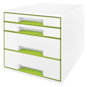 LEITZ® - Schubladenbox WOW Cube, 363x287x270mm, perlweiß-grün, 52132054, 4 Schublad