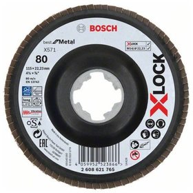 Bosch - X-LOCK Fächerschleifscheibe, X571, Best for Metal, gewinkelt, Ø115 mm, K 80, 1St (2608621765)