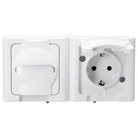 Kopp - Steckdose 2f arkws mt BLUEELECTRIC AP horiz mit Klappdeckel IP44 Komplettgeh