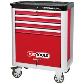KSTOOLS® - ULTIMATEline Werkstattwagen,mit 4 Schubladen,rot/silber