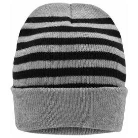 James & Nicholson - Streifen Winter Beanie MB7138, hellgrau-melange/schwarz, Einheitsgröße