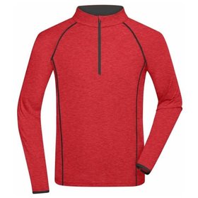 James & Nicholson - Herren Langarm Sportshirt JN498, rot-melange/titan-grau, Größe XL