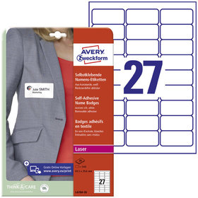 AVERY™ Zweckform - L4784-20 Namens-Etiketten, 63,5 x 29,6mm, ablösbar, rechteckig mit abgerundeten Ecken, 20 Bogen/540 Etiketten, weiß