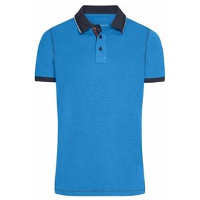 James & Nicholson - Herren Slub Poloshirt JN980, azur-blau/navy-blau, Größe 3XL