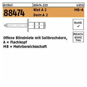 Mehrbereichsblindniete ART 88474 A 2/A 2 FLAKO 4 x 10 S