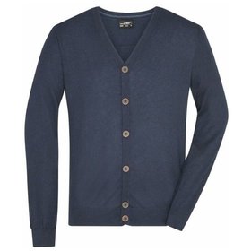 James & Nicholson - Herren Seide-Kaschmir Cardigan JN668, navy-blau-melange, Größe XL