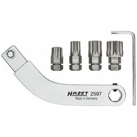HAZET - Türscharnier Einsteck-Werkzeug, gebogener Bithalter, Satz 2597-2/5, Einsteck-Vierkant 9 x 12mm, Sechskant 8mm (5/16"), Innen TORX® Profil, XZN, 5-tlg.