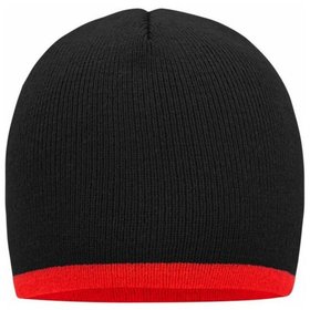 James & Nicholson - Beanie Mütze mit Kontrastrand MB7584, schwarz/rot, Einheitsgröße