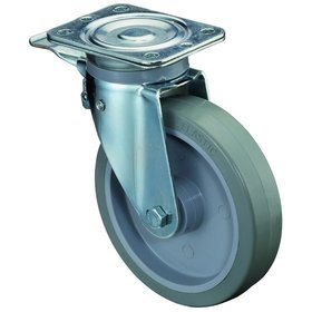 BS ROLLEN - Lenkr., N120.B63,mit Totalfeststeller,m.Platte,Ø 125,B 36mm,200kg,Elastik-Reifen