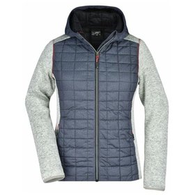 James & Nicholson - Damen Strickfleece Hybridjacke JN771, hell-melange/anthrazit-melange, Größe XXL