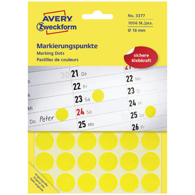 AVERY™ Zweckform - 3377 Markierungspunkte, Ø 18 mm, 22 Bogen/1.056 Etiketten, gelb