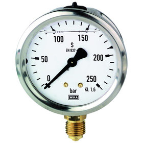 RIEGLER® - Glyzerinmanometer, Edelstahl, G 1/4" unten, 0-160,0 bar, Ø 63