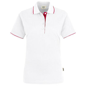 HAKRO - Damen Poloshirt Casual 203, weiß/rot, Größe XS