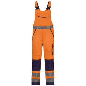 Dassy® - Malmedy Warnschutz Latzhose mit Kniepolstertaschen, neonorange/dunkelblau, Schrittlänge Standard, Größe 64