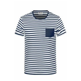 James & Nicholson - Herren Maritim T-Shirt 8028, weiß/navy-blau, Größe L