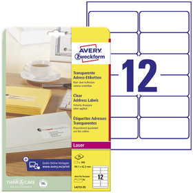 AVERY™ Zweckform - L4772-25 Adress-Etiketten, A4, 99,1 x 42,3mm, 25 Bogen/300 Etiketten, transparent