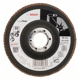 Bosch - Fächerschleifscheibe X581, Best for Inox, gewinkelt, 115mm, 60, Glasgewebe (2608608264)