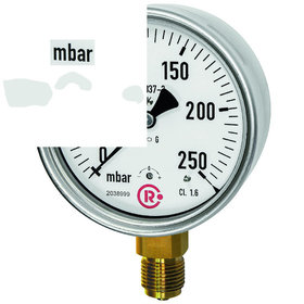 RIEGLER® - Kapselfedermanometer, Edelstahl, G 1/2" radial unten, 0-400 mbar, Ø100