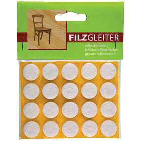 DRANSFELD - Filzgleiter selbstklebend weiß, 22mm, Karte mit 16 Stück