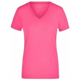 James & Nicholson - Damen Elastic V-Shirt JN928, pink, Größe S