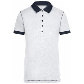 James & Nicholson - Damen Slub Poloshirt JN979, weiß/navy-blau, Größe S