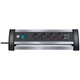 brennenstuhl® - Alu-Office-Line Steckdosenleiste 4-fach mit Schalter (1,8m Kabel, 2-fach USB 3,1 A) silber/schwarz