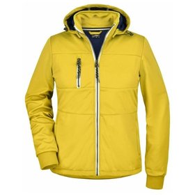 James & Nicholson - Damen Softshelljacke maritim JN1077, sonnen-gelb/navy-blau/weiß, Größe XL