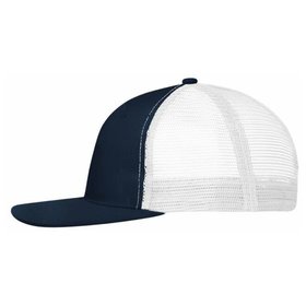 James & Nicholson - Polycotton Flat Peak Cap MB6240, navy-blau/weiß, Einheitsgröße