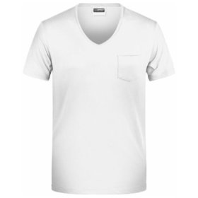 James & Nicholson - Herren T-Shirt mit Brusttasche 8004, weiß, Größe L