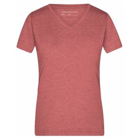 James & Nicholson - Damen Melange V-Shirt JN973, rot-melange, Größe XL