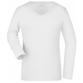 James & Nicholson - Damen Elastic Langarm V-Shirt JN929, weiß, Größe M