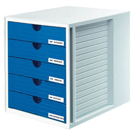 HAN - Schubladenbox Systembox 1450-14 DIN C4 5Schubfächer blau