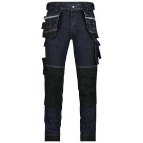 Dassy® - Melbourne Stretch-Arbeitsjeans mit Holstertaschen und Kniepolstertaschen, jeansblau/schwarz, Schrittlänge Standard, Größe 58