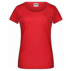 James & Nicholson - Damen T-Shirt mit Brusttasche 8003, rot, Größe M