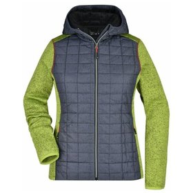 James & Nicholson - Damen Strickfleece Hybridjacke JN771, grün/anthrazit-melange, Größe XXL